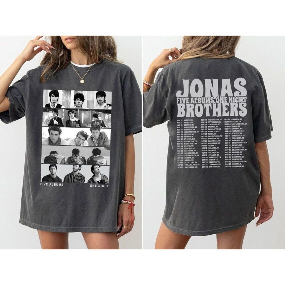 Jonas Brothers 2 Sided Tshirt Jonas Five Albums One Night Tour Shirt